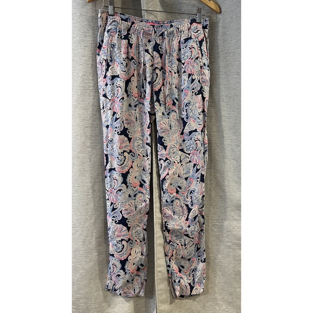 Lilly Pulitzer Aden High Tide It's For Shore 100% Linen Pants Size Small